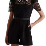 EXPRESS Daisy Eyelet Lace Rhinestone Color Embellishment Puff Sleeve Polo Romper Photo 0