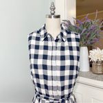 Banana Republic  Gingham Plaid Shirtdress Navy Blue Gray White Dress 8 Photo 3