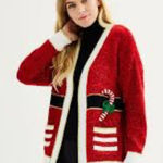 Ugly Christmas sweater Cardigan with Candy Cane Design oversized be the present! Red Size M Photo 0