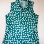 Nike Dri Fit Sleeveless Golf Polo Shirt Women's Large Teal White Squares Photo 0