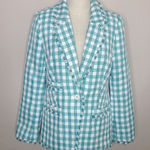 CeCe  Tweed Checkered‎ Fringe Pockets Green White Blazer Jacket Size 10 Photo 0