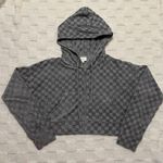 NIA Gray Checkered Cropped Full Zip Hoodie Terrycloth Women’s Medium Photo 0