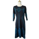5 Twelve Long Sleeve Black Teal Blue Patterned Sweater Knit Dress Medium M Photo 1