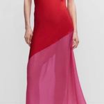 Mango Asymmetrical Semi-Sheer Panel Dress 2 Red Pink Photo 0