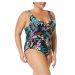 Terra & Sky Plus Size  Black Floral Cupped V-Neck Swimsuit Size 2X EUC #2443 Photo 1