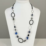 Bold Black, Silver, and Blue Long Station Necklace Black Photo 0