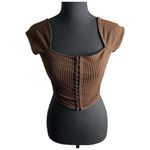 Elodie  Checkered Cropped Corset Top XS Women’s Brown Multi Photo 1