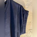 Loft Navy short sleeve vneck jersey shirt with adorable chambray ruffle size M Photo 2