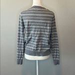 Banana Republic  Stretch Cotton Cardigan Gray/White Stripe Size Medium Photo 2