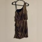 NWT B. Darlin Gold and Purple Metallic One Shoulder Lined Dress size 3/4 Photo 4