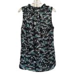 Vera Wang Simply  Black/Green Floral Chiffon Sleeveless Blouse Size Medium Ruffle Photo 3