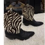 Code West Black Leather Cowboy Boots Zebra Print Hair Western Booties Women's Photo 2
