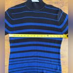 Yarnworks Blue & Black Striped Mock Neck Short Sleeve Knit Sweater Top Size M Size M Photo 4