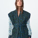 ZARA  quilted floral vest tie ditsy waistcoat jacket print adjustable padded Photo 5