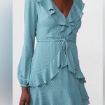 EXPRESS Women Polka Dot Teal Green Ruffle Mini Dress Skirt Size 4 Small Photo 0