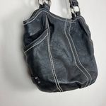 Tignanello Leather Shoulder Bag Black Silver Pebbled Zip Magnet Snap Everyday Photo 2