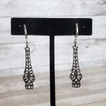 Vintage Screw On Earrings Fancy Long Ornate Dark Gray Photo 0