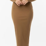 AG Adriano Goldschmied Ribbed Knit Turtleneck Midi Dress Camel Brown Size S Photo 0
