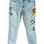 Indigo Rein  Light Wash Blue Floral Embroidered Low Rise Chew Hem Jeans size 9 Photo 0