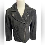 Isaac Mizrahi  Live! Size 6 Black Suede Motorcycle Jacket Floral Printed Lining Photo 1
