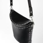 ZARA  Studded Flap Bucket Bag Black Faux Leather Crossbody Photo 1