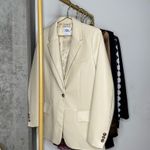 ZARA New  Beige Cream Oversized Faux Leather Boxy One Button Blazer Photo 2