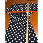 Ronni Nicole  Navy Blue White Polka Dot Dress Womens 12 Keyhole Neck Career Work Photo 4