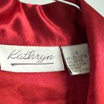 Kathryn sz S Red Satin Long Nightgown Robe Embroidered Pocket Luxury Photo 3