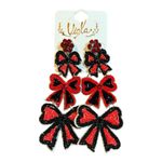 Viola Red Black Beaded Bow Drop Dangle Earrings Statement‎ Jewelry New Photo 1