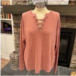 BKE  Pink Long Sleeve Lace-Up Tee Photo 5