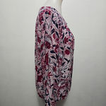 Lucky Brand  Blue & Red Floral Print Long Sleeve Blouse Size Medium Photo 2