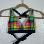 Patagonia  Women XL Pink Green Plaid Bikini Top Triangle Halter Tie Padded Summer Photo 0