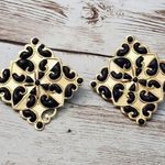 Vintage Clip On Earrings Unusual Gold Tone Cut Out Design Diamond Shape Large Photo 0