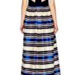 Theia Navy & White Nautical Stripe Jacquard Taffeta Full Skirt Formal Gown 4 Blue Photo 1