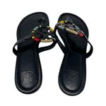 Tory Burch Embroidered Perfect Black Matte Leather Miller Logo Sandals Size 8.5 Photo 3