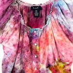 Denim & Co XS Top Handmade Tie Dye Eyelet Button Down Babydoll Y2K Boho 1616 Pink Photo 6