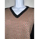 Messagerie Womens V Neck Sweater 100% Merino Wool Long Sleeve Checkered Black Size M Photo 2
