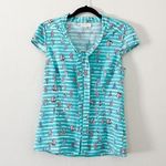 Modcloth  Boat Print Striped Button Down Short Sleeve Top Blue Small Photo 0
