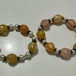 White and Orange Bracelets with Textured Beads Photo 0