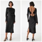 & Other Stories & Other Stories Open Back Midi Dress Size Small Black Satin Long Sleeve Cocktail Photo 1