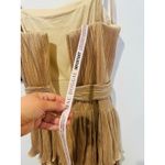 Mac Duggal Gold Metallic Plissé Square Neck Pleated Ruffle Belt Detail Dress 8 Photo 14