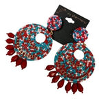 Multicolor‎ artisan seed beaded circle dangle earrings Boho resort Red Photo 0