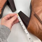 Steve Madden Rheaaa Cognac Leather Ankle lace up Bootie Size 8.5 Stacked heel Photo 9