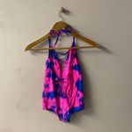 Hot Pink & Blue Tie Dye Distressed Halter Bodysuit Size S/M GUC Photo 3
