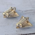 Vintage Clip On Earrings Retro Cream & Blue Triangle Photo 3