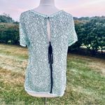 Loft Ann Taylor Mint Green Lace Short Sleeve Sheer Dainty Floral Blouse Photo 9
