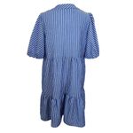 Sandra Darren  Blue Stripe Tiered Dress Size 6 Preppy Puffy Sleeve Striped Dress Photo 1
