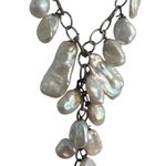 Vintage Sterling Silver Baroque Pearl Y Drop Necklace Collar Estate Adj 17" READ Photo 1