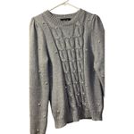 fab'rik Chunky CableKnit Crewneck Sweater Pearl Puff Sleeve Gray Old Money|Quiet Luxury‎ Photo 6
