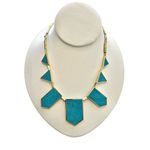 House of Harlow 1960 suede station statement necklace aqua blue and gold Photo 0